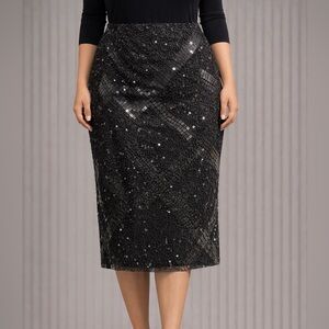 Aidan Mattox Black Sequin Pencil Skirt